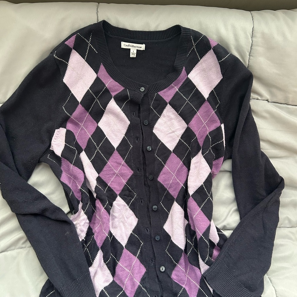 Charter Club Women's Argyle Sweater - Black and Purple